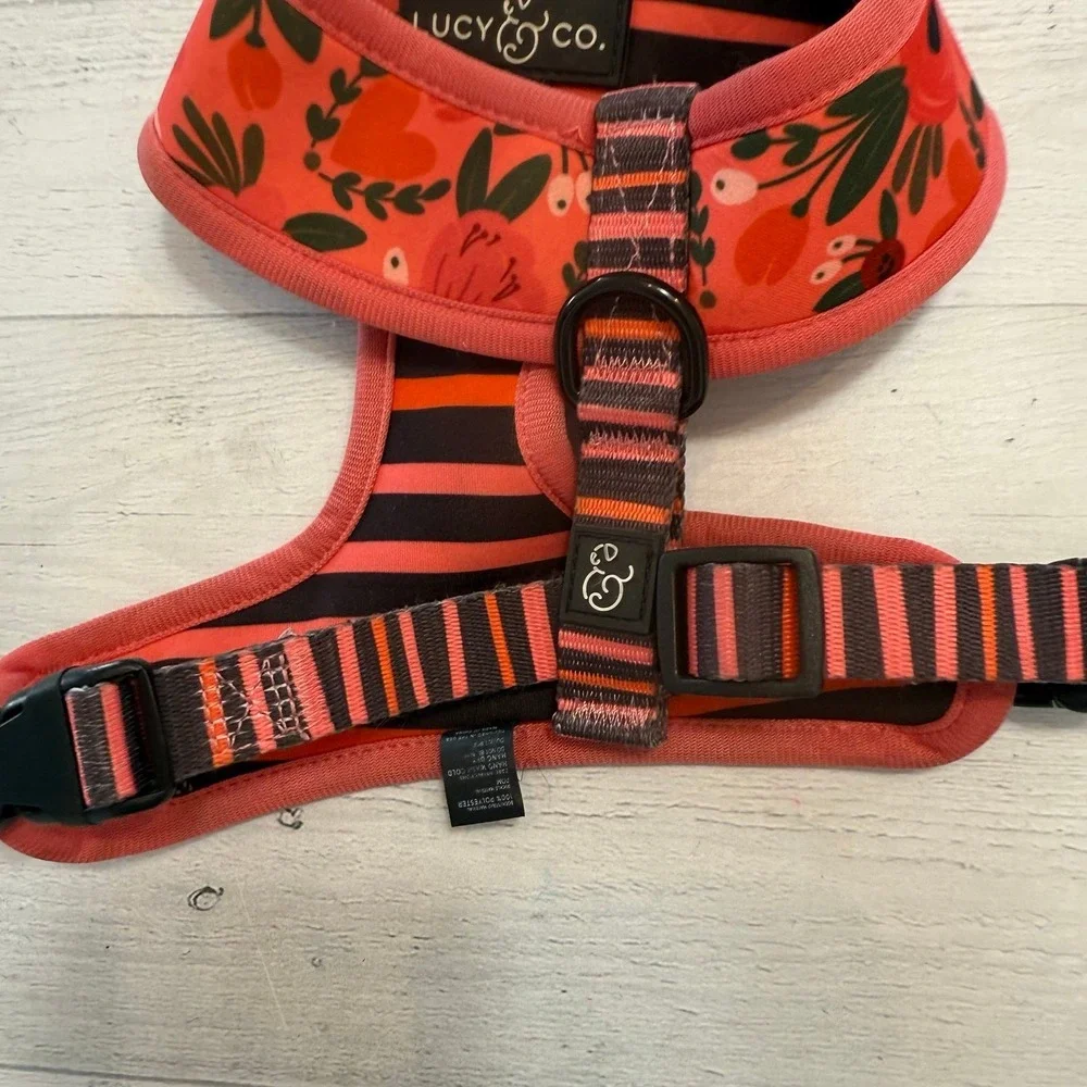 Lucy & Co pet reversible floral and stripe pet harness‎ small